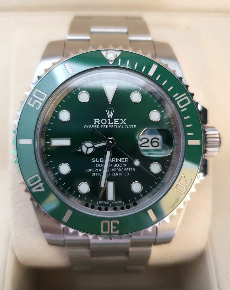 Pre-owned Rolex Submariner 40mm Green Ceramic Green Bezel for 116610LV Hulk Mint Complete